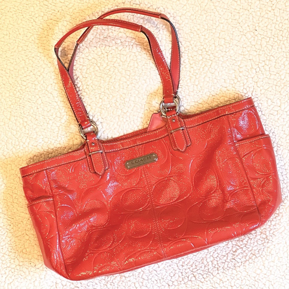Gently Loved Coach Salmon Pink Shiny Leather Handbag
